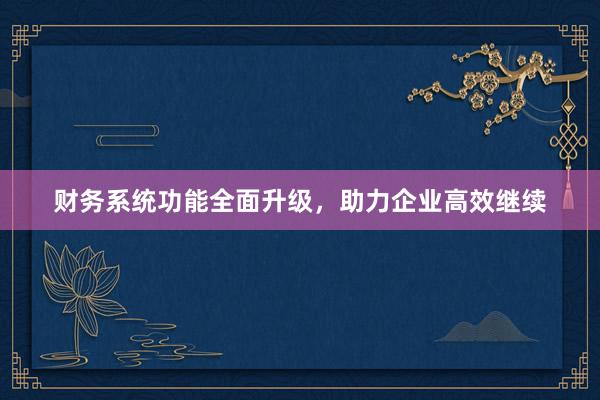 财务系统功能全面升级，助力企业高效继续